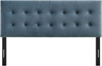 Modway Emily King Size Performance Velvet Headboard in Cadet Blue - Stain-Resistant Velvet Upholstery with Button Tufting and 7 Adjustable Height Positions
