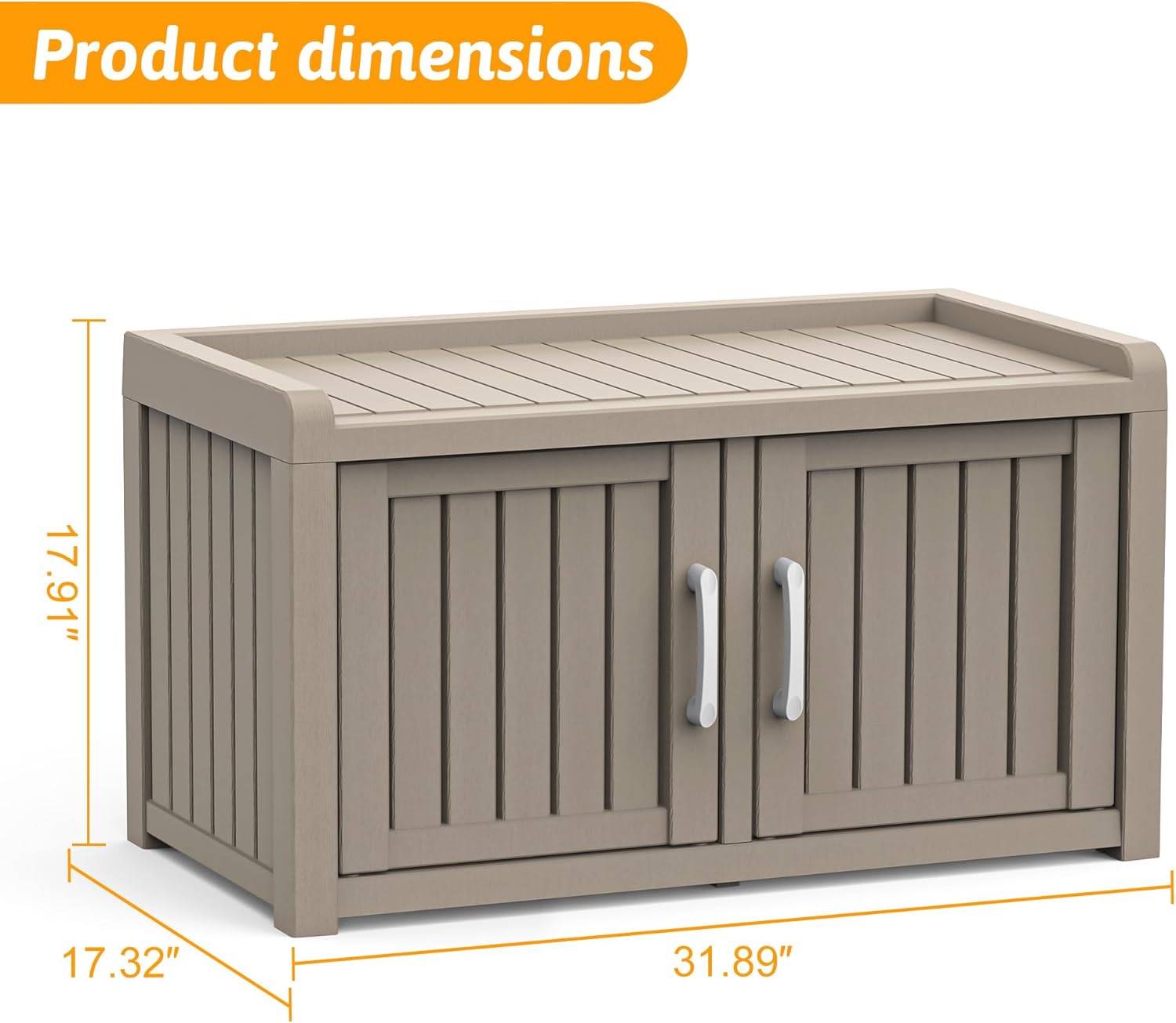 2-Tier Storage Bench, Waterproof UV-Resistant Outdoor Shoe Storage Cabinet, Outdoor Shoe Rack with 2 Doors & Adjustable Shelves for Indoor Outdoor Entryway, Hallway, Living Room (Grey)