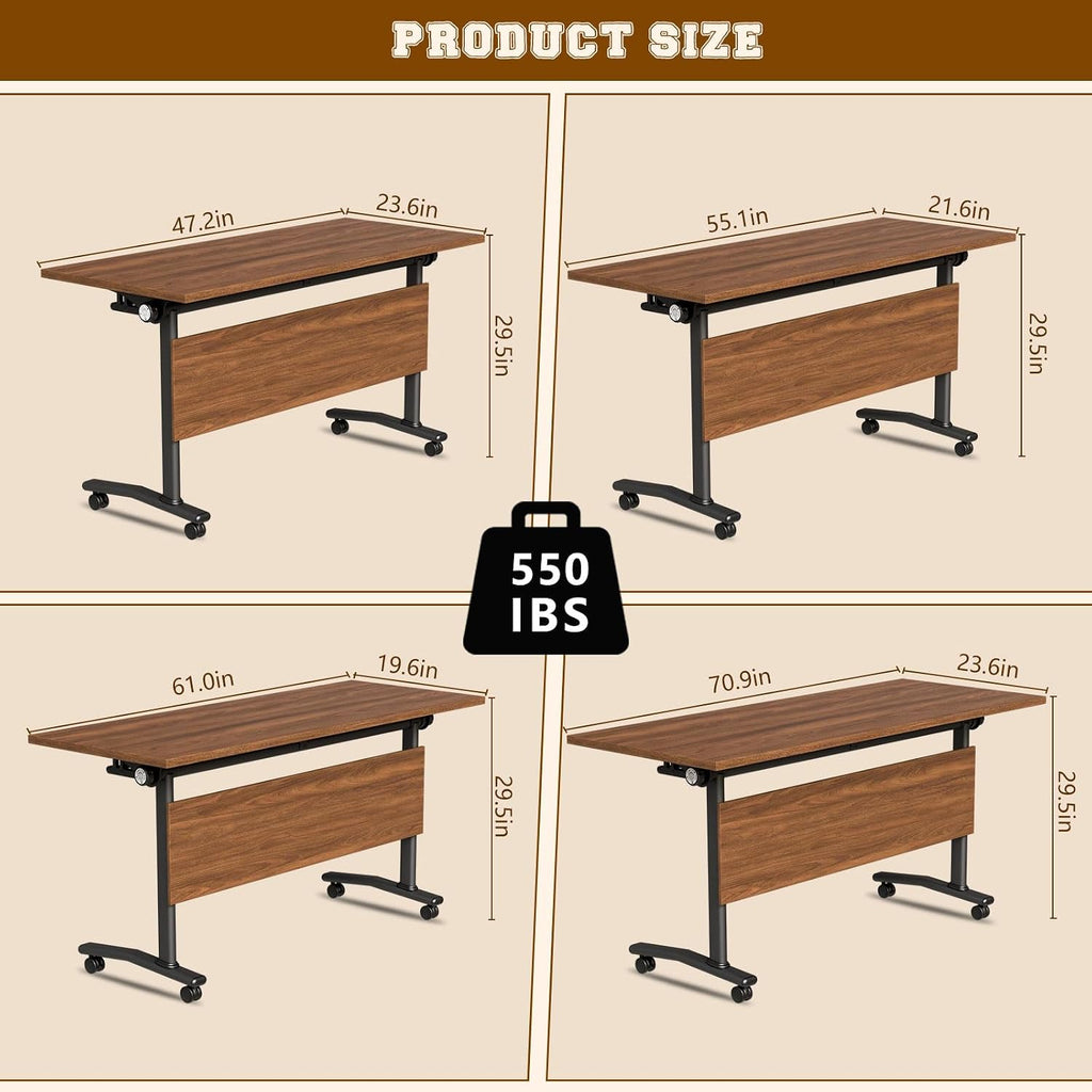 Folding Conference Table for 2-30 Person Modern Large Flip-Top Mobile Meeting Tables with Locking Wheels,Conference Room Table for Office Training Modular Seminar Table (10, Walnut, L70.9in)