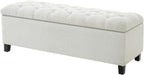 Storage Bench End of Bed, White Boucle Storage Ottoman Bench with Pressure Hinges, Foot Rest with Rubber Wood Legs, Button Tufted Ottoman with Storage for Living Room, Bedroom, Entry Ways & Window