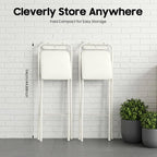 29.5" Bar Height Folding Stools Set of 2, Heavy Duty 275lb Capacity Foldable Bar Chairs with Backrest and PU Leather Padded Seat, Space Saving Portable High Stools for Home Bar Party & Kitchen (White)