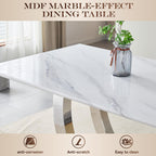 SSLine Modern White Marble Dining Table Set for 4,Luxury 69" Faux Marble Kitchen Table with Velvet Tufted Chairs for 4,5-Piece Dining Room Table Set with Silver Stainless Steel U-Shape Base