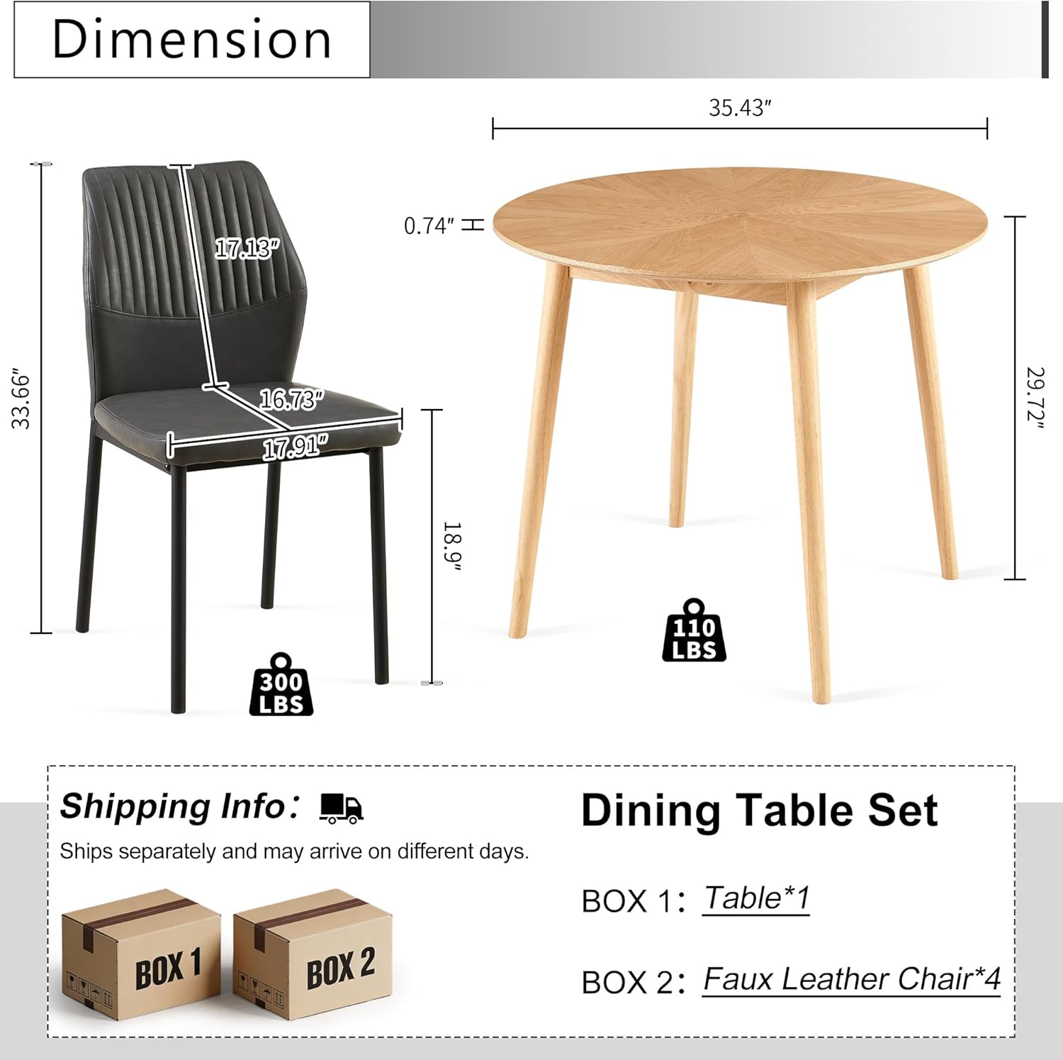 35'' Round Dining Table Set for 4 with Chairs, Mid Century Modern Round Kitchen Table and Chairs Set for Small Space, Compact Dining Table for Apartment Breakfast Nook - Dark Grey