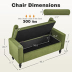 End of Bed Bench for Bedroom, 45.7" Linen Storage Ottoman Bench with Removable Pillows, Upholstered Entryway Bench with Solid Wood Legs, Storage Cabinet for Bedroom, Living Room, Entryway, Green