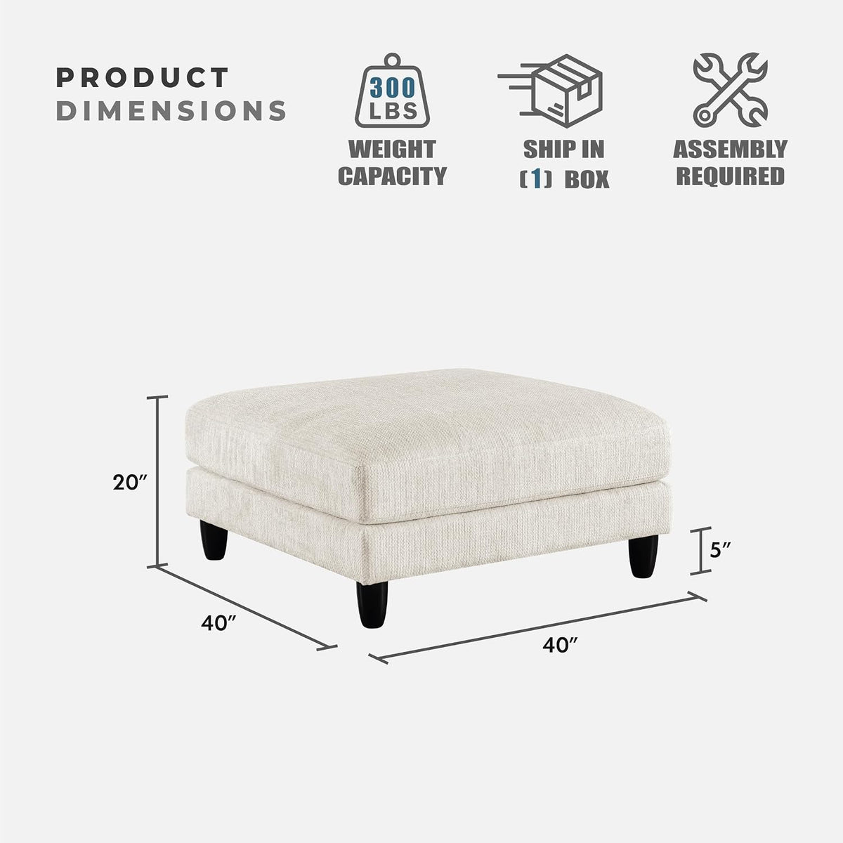 Lexicon Modern Ottoman, Foot Stools, Living Room Foot Rest, Module for Sectional Sofa, 40" Microfiber Upholstery Square Ottoman for Living Room/Bedroom, Assembled, Beige