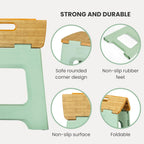Vigar Compact Folding Step Stool - 12-1/2 Inch Foldable Step Stool for Adults, Lightweight Portable Stool with Handle, Non Slip Step Stool, Space-Saving Stool up to 330 lb- Green, Bamboo Print Top