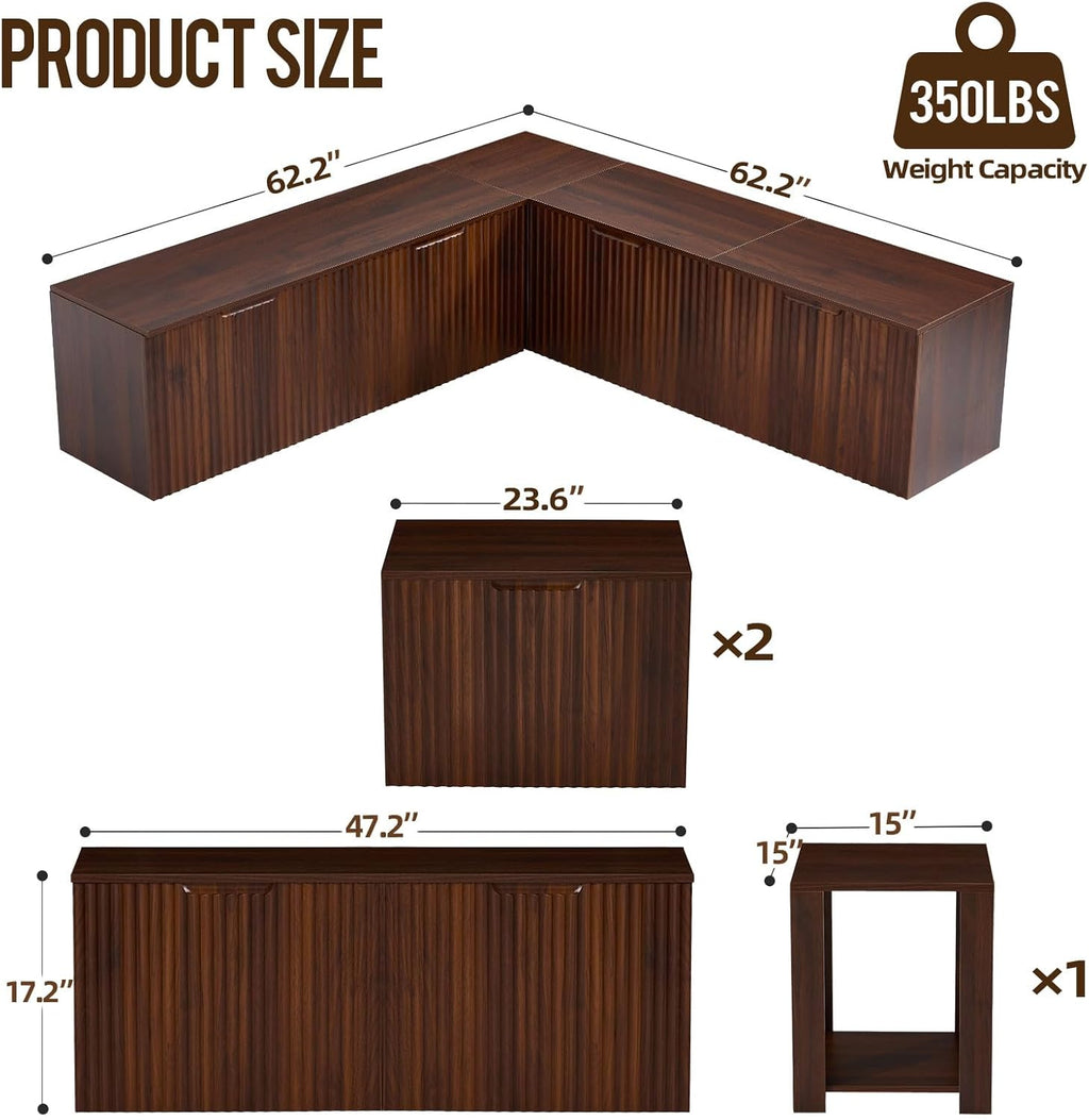 ZZW L Shaped Storage Bench, Modular Corner Dining Bench Seating, 63" Breakfast Nook Bench w/Hidden Storage, Safety Soft-Close Hinges, Dining Room, Kitchen, Living Room, Entryway Color Walnut