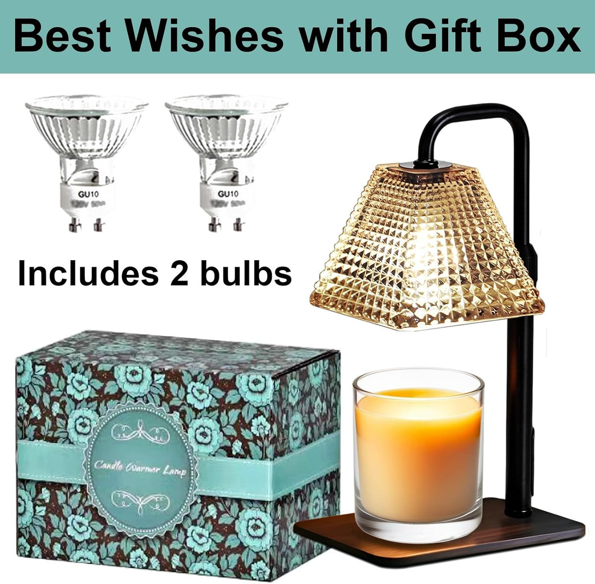Candle Warmer Lamp with Timer Dimmer Adjustable Height,Electric Dimmable Wax Warmer for Scented Jar Candles,Mom Birthday Gifts for Women,House Warming Gifts New Home Bedroom Decor,Black