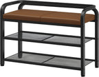 YATINEY Shoe Bench with Backrest, Entryway Bench, 2-Tier Shoe Rack with PU Padded Seat, Upholstered Shoe Storage Bench with Back, for Hallway, Entryway, Foyer, Bedroom, Brown and Black HX04BV