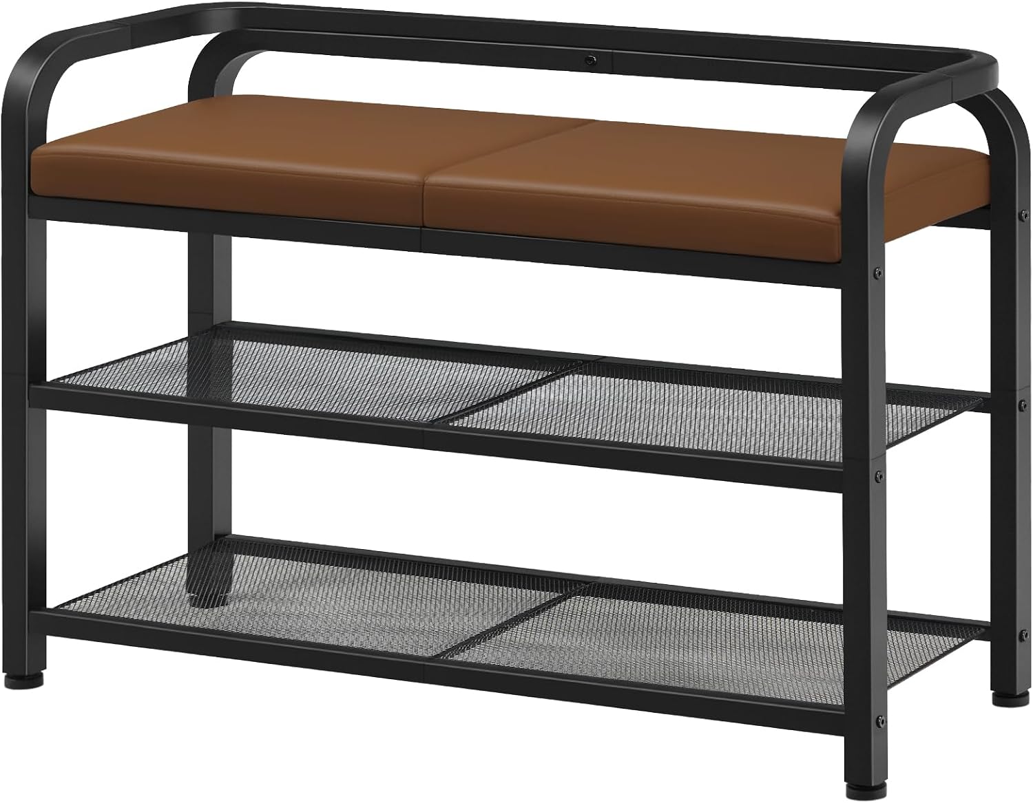 YATINEY Shoe Bench with Backrest, Entryway Bench, 2-Tier Shoe Rack with PU Padded Seat, Upholstered Shoe Storage Bench with Back, for Hallway, Entryway, Foyer, Bedroom, Brown and Black HX04BV