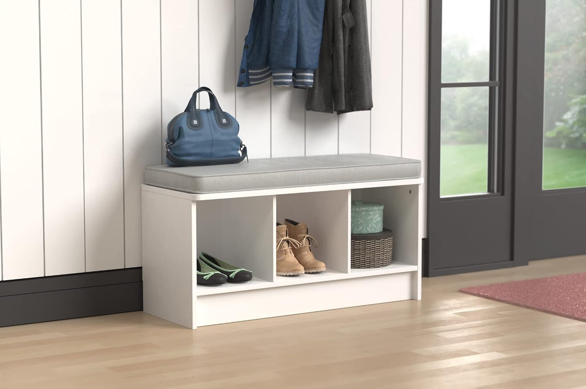 ClosetMaid 1631 Cubeicals 3-Cube Storage Bench, White with Gray Cushion