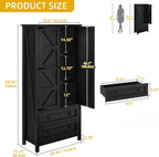 YITAHOME 64.5" Tall Kitchen Pantry Cabinet, Farmhouse Pantry Storage Cabinet with 2 Drawers & Adjustable Shelves, Ideal for Living Room, Kitchen or Hallway, Oak Black