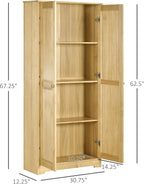 HOMCOM 67" Pinewood Kitchen Pantry Storage Cabinet, Freestanding Cabinets with Adjustable Shelves, Solid Wood Food Pantry with Soft-Close Doors for Living Room Dining Room, Light Brown