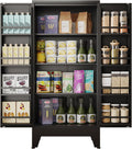 47.2" H Tall Metal Kitchen Pantry Storage Cabinet, Freestanding Storage Cabinet with Magnetic Doors and Adjustable Shelves, Black Metal Pantry Cabinets for Dining Room and Living Room