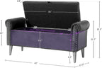 Storage Bench for Bedroom- Grey Velvet Bench with Storage 47" | Featuring Rolled Arms Decorative Nailhead Trim Safety Hinge Large Storage Space for Living Room, Entryway Pet Friendly