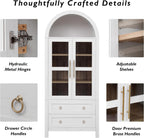 Tall Arched Pantry Cabinet with Glass Doors,White Kitchen Pantry with Adjustable Shelves,Arched Display Cabinet,for Kitchen, Dining Room