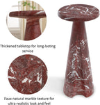 Modern Faux Marble Bedside Table for Living Room, 9" Round Stone Side Table Vintage Night Stand, Small Rustic Red End Table for Drink in Bedroom Apartment Waiting Room, White and Red