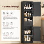 TEENFON Tall Bathroom Storage Cabinet with Barn Doors, Narrow Bathroom Cabinet with Drawer, Narrow Storage Unit, Adjustable Shelves, Floor Cabinets for Living Room, Entryway, Kitchen, Black