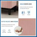 Storage Ottoman Bench, Velvet Upholstered Footstool for Bedroom and Living Room, Frosted Flannel Seat with Storage, Wooden Legs & Metal Rivets, Pink