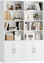 FACBOTALL Bookshelf and Bookcase with Doors, Double Wide Large Bookshelves
