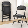 Folding Chairs 4 Pack,350 lbs Heavy Duty Metal Frame Folding Chairs with PU Leather Padded Seat,Ergonomic Portable Foldable Chair with Non-Slip Rubber Feet for Indoor Outdoor Wedding Patio Party,Black