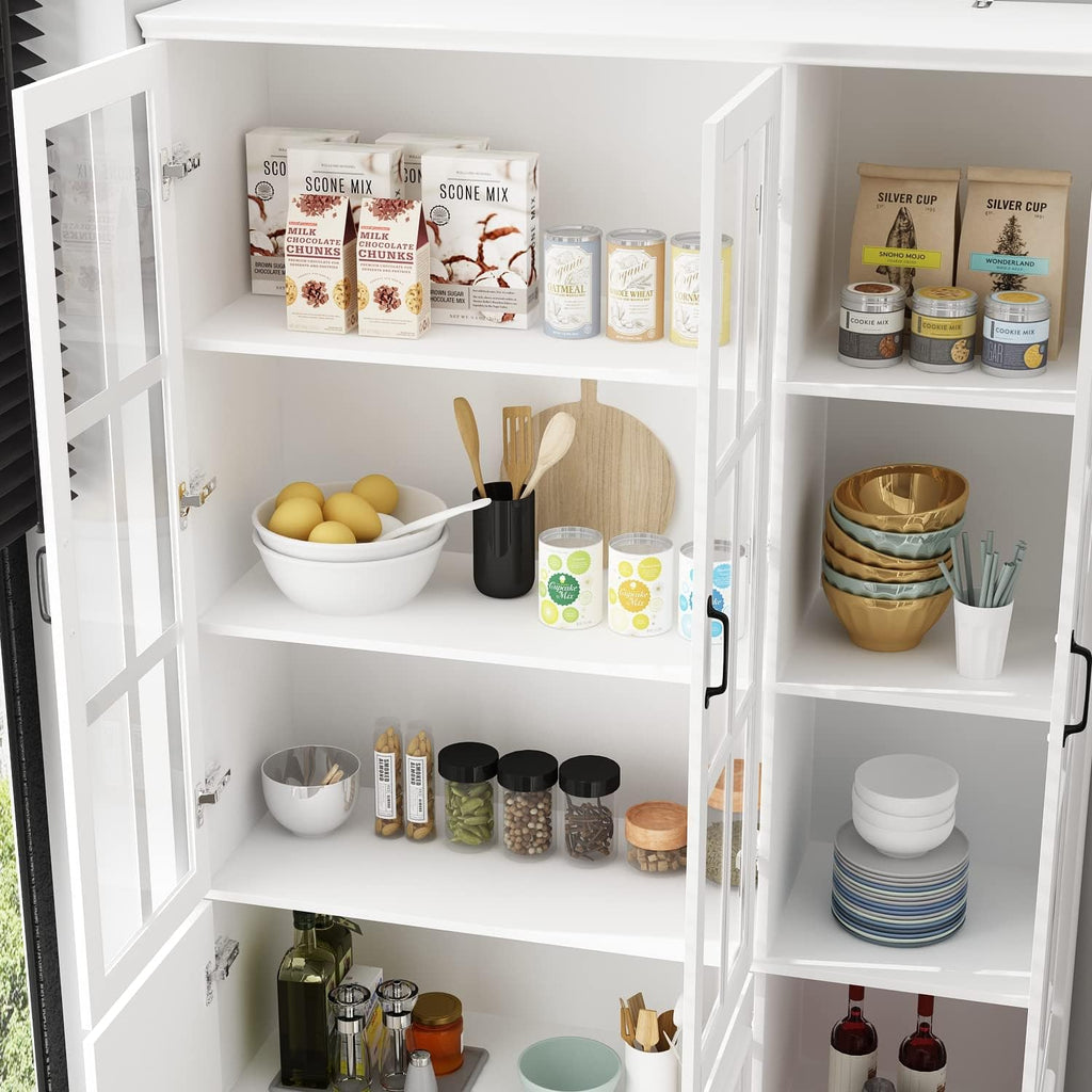 AIEGLE Freestanding Cabinet with 3 Glass Doors, Tall Storage with 5-Tier Shelves for Dining Room or Living Room, White