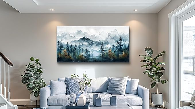 FUHAIHUA Large Wall Art For Living Room Canvas Wall Decor For Bedroom Modern Office Decorations Misty Forests Trees Wall Pictures Artwork Ink Landscape Painting Works Room Aesthetic Mural 30x60 In