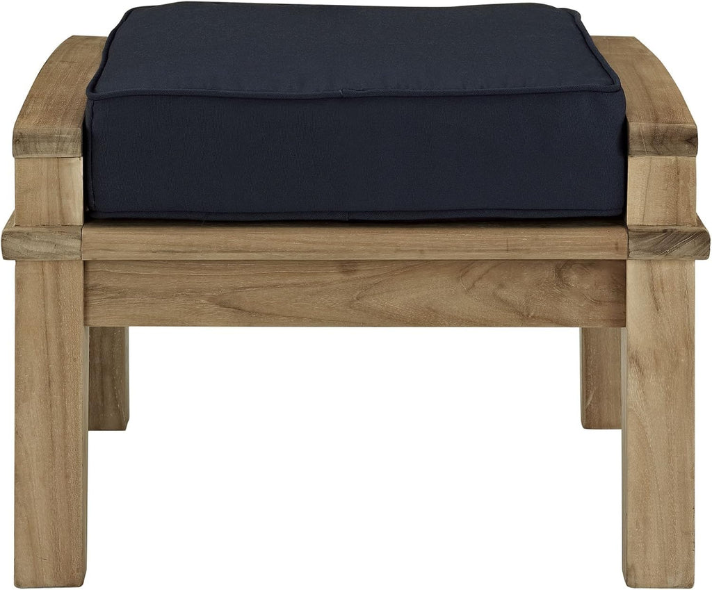 Modway Marina Outdoor Patio Teak Ottoman, Natural Navy