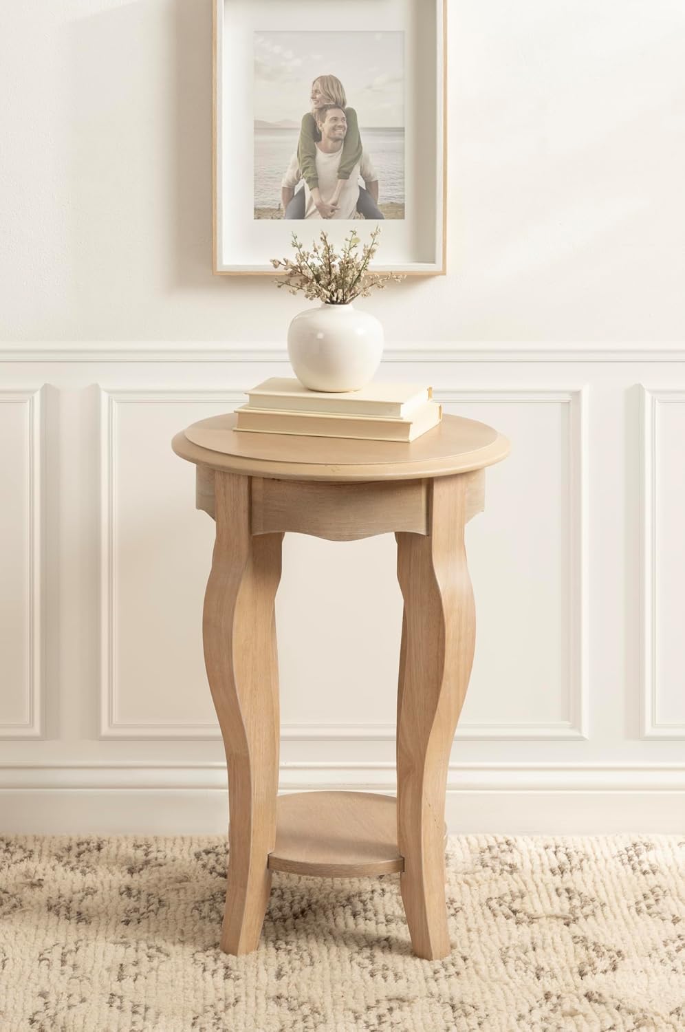Kate and Laurel Sutherlin Vintage Tiered Round Side Table, 16 x 16 x 25, Light Natural, Traditional Two-Tier Circle Living Room End Table with Storage for Use as Bedroom Nightstand Option