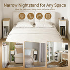 SoBuy Narrow Nightstand Set of 2 | Slim Bedside Tables with Drawers Suitable for Small Space, Small Side Tables Bedroom (White & Natural)