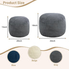 Round Stuffed Pouf Ottoman (Gray, 26" D x 26" W x 18" H) | Corduroy Foot Rest with Rebound Foam Filling, Furry and Fluffy Foot Stool Ottoman, Floor Poufs for Living Room
