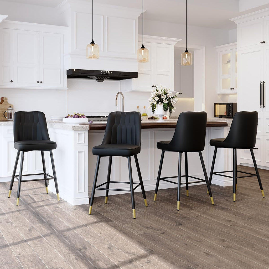Bar Stools Set of 4,Counter Height Bar Stools with Back,Modern Faux Leather Kitchen Stools,27"Black Bar Stool with Stable Metal Leg,Armless Counter Height Chair for Kitchen Island Coffee Corner