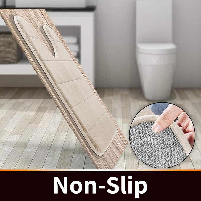 Yimobra Memory Foam Toilet Bath Mat U-Shaped, Soft and Comfortable, Super Water Absorption, Non-Slip, Thick, Machine Wash and Easier to Dry for Bathroom Commode Contour Rug, 24 X 20 Inches, Beige