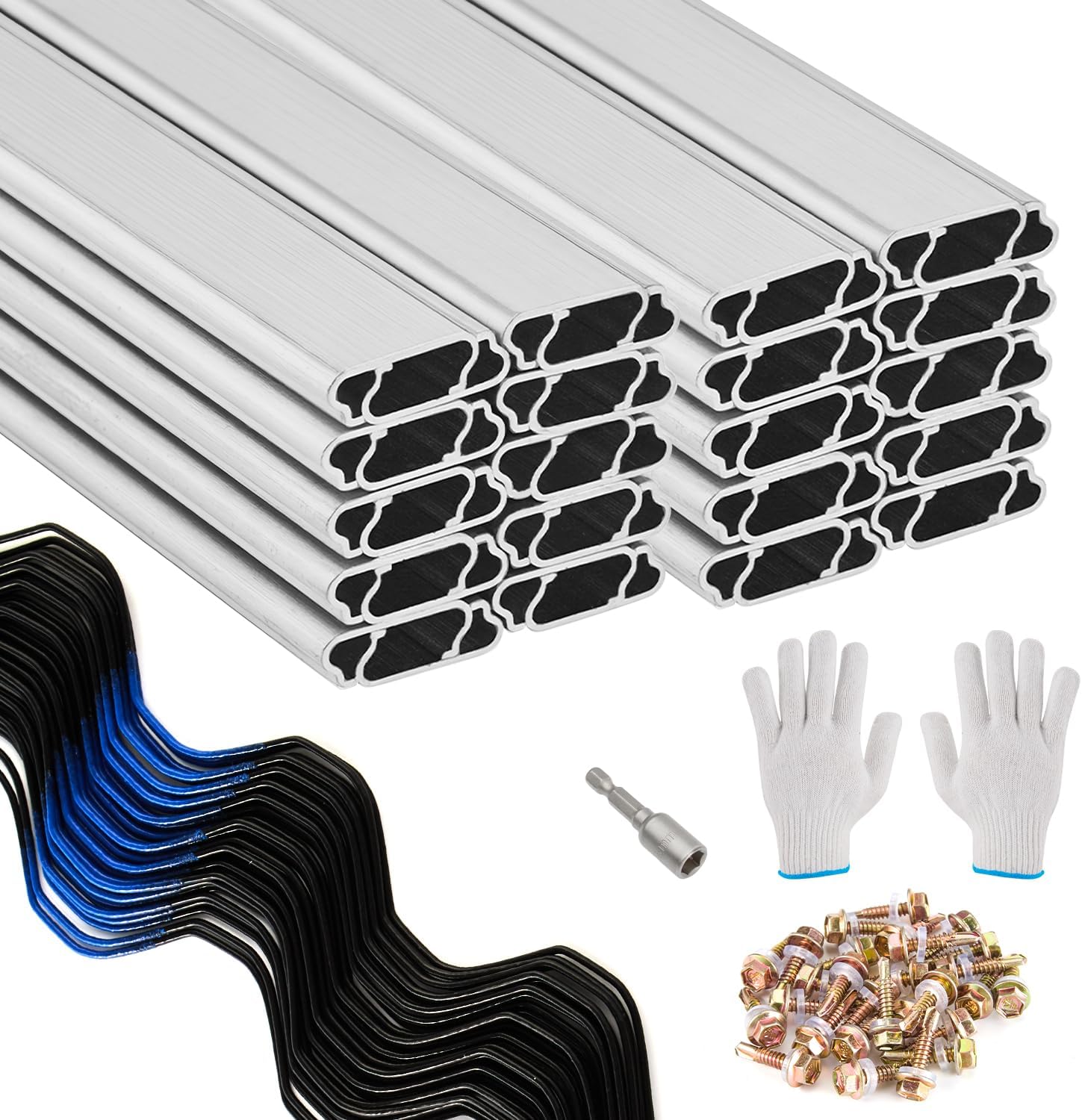 40-Pack Greenhouse Spring Wire & Lock Channel Kit | 3.28-Foot PVC-Coated Wires & Aluminum Channels | Poly Film/Shade Cloth Attachment System | Includes 100 Self Tapping Screws