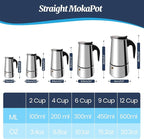 2 Cup Moka Pot Stainless Steel 100ml Italian Espresso Coffee Maker Stovetop Coffee Makers Mocha Pot Percolator Greca Coffee Maker for Induction Stove Portable for Easy Brewing Straight