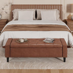 60" Storage Ottoman Bench, Faux Leather Upholstered Bed Bench, Brown | Benches with Tufted Buttons and Nailhead Trim, Large Ottoman with Storage for King Size End of Bed, Bedroom,Entryway,Hallway