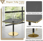 SSLine Square Dining Table for 2 Modern Luxury Marble Sintered Stone Kitchen Table for 2-4, Small 31.5" Bistro Tulip Table with Faux Marble Top and Gold Metal Pedestal Base