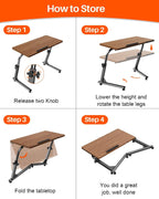 TV Tray Table with Wheels, Height Adjustable Folding Laptop Desk for Sofa | TV Dinner Trays for Eating on Couch, Mobile Sofa Side Table with Tilt Top, Portable Snack Desk for Couch, Bed and Recliner