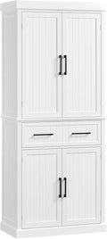 Topeakmart 72.5" H Freestanding 4-Door Kitchen Storage Cabinet,Black | Microwave Oven Stand Pantry Cabinet with S Hooks and Hutch,Freestanding Kitchen Shelves Spice Rack