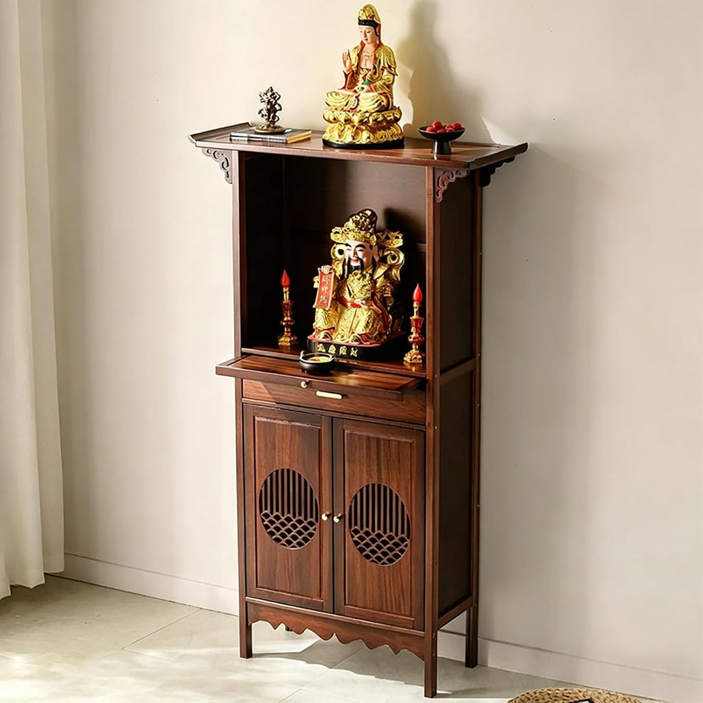 Wooden Buddhist Meditation Cabinet for Temple Display | Traditional Chinese Spiritual Furniture For Prayer, Statue(108cm/42.5in)