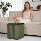 Modern Square Vanity Stools, Small Striped Pattern Ottoman, Cute Velvet Foot Stool, Tufted Fabric Footrest, Upholstered Vanity Chair, Stool for Makeup, Bedroom, Living Room(2, Square-Dark Green)