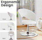 Furniliving Makeup Vanity Chair, Flexible Round-Back Accent Chair with Plated Frame, Height Adjustable Swivel Chairs for Bedroom Charming Chair, Living Room, Office, PU, White