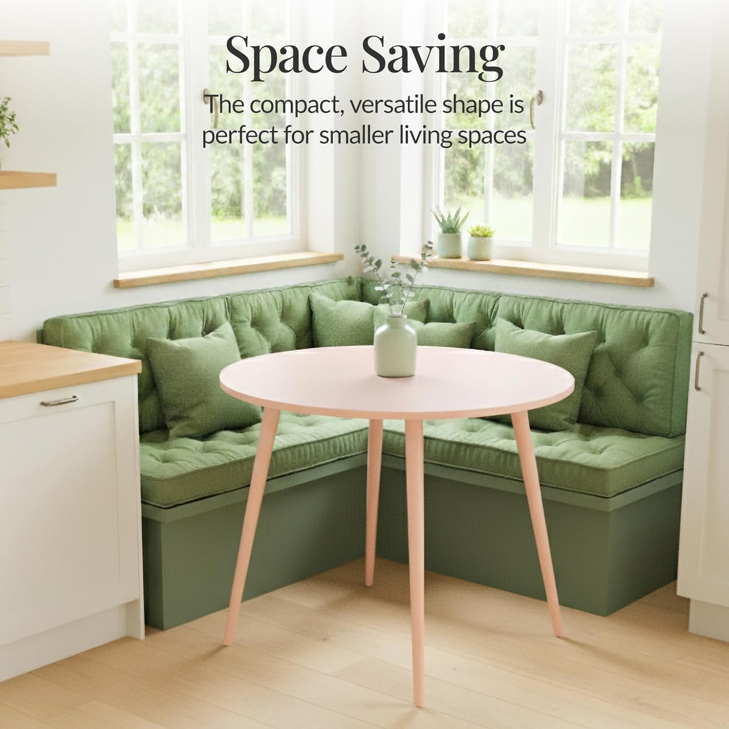 Best Choice Products Round 35.5in Dining Table for 4 w/Sturdy Wood Finish Steel Legs, Mid Century Modern, Space-Saving, Small Space Circle Dinette for Home, Kitchen, Apartment - Pink