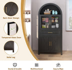 71" Tall Farmhouse Pantry Cabinet, Arched Glass Door Kitchen Storage Cabinet with Barn Door Design, Freestanding Buffet Cabinet with Adjustable Shelves for Kitchen,Living Room,Dining Room,Black