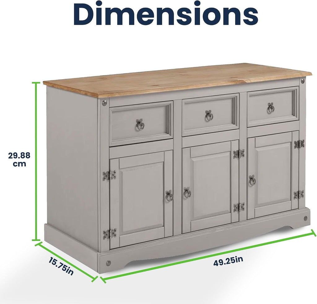 Furniture Dash Rustic Grey 6-Compartment Cabinet – Solid Wood Console Table with Storage Drawers & Doors for Dining, Kitchen, or Entryway Use