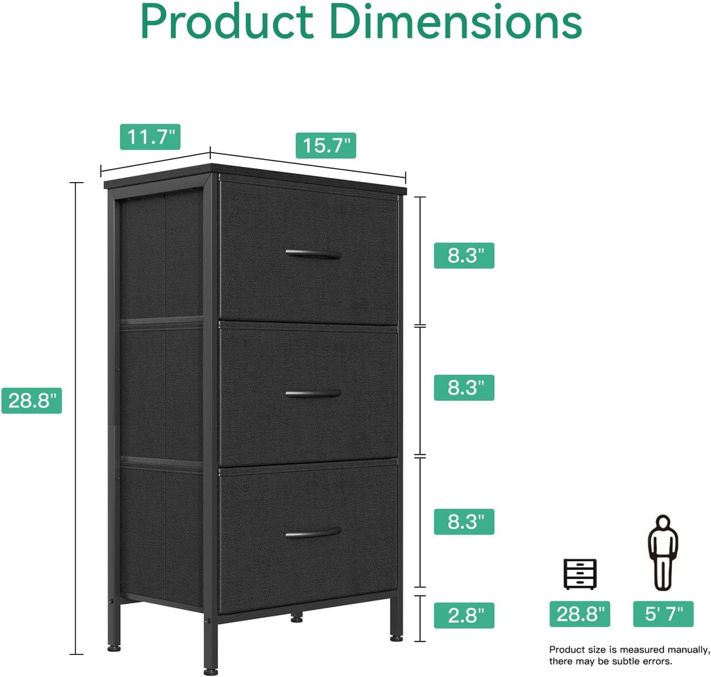 AODK Small Dresser for Bedroom Nightstand with 3 Storage Drawers, Black | Chest of Drawers End Table for Living Room, Closet Dresser with 3 Storage Drawers Organizer Clothes