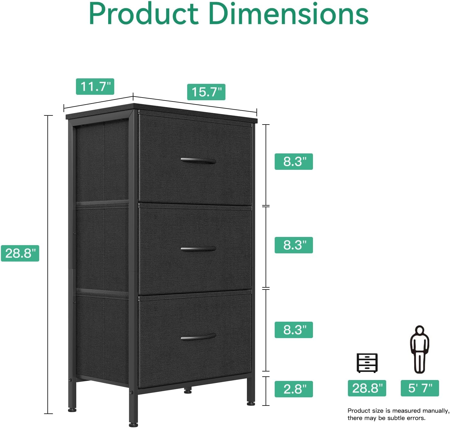 AODK Small Dresser for Bedroom Nightstand with 3 Storage Drawers, Black | Chest of Drawers End Table for Living Room, Closet Dresser with 3 Storage Drawers Organizer Clothes