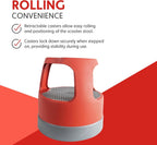 Cramer Scooter Stool, Round, 2-Step, 15", Step and Lock Wheels, 300 lb Capacity, Red