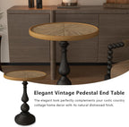 Retro Side Table Round End Table - 20" French Country Wooden Coffee Table with Metal Legs, Vintage Accent Table for Living Room, Bedroom, Farmhouse, Café (Distressed White)