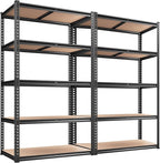 REIBII 2020LBS Storage Shelves 5 Tier Garage Shelving Heavy Duty, Adjustable Metal Shelving Unit, Garage Shelves for Basement Warehouse Pantry, 72" H x 35.55" W x 16" D, Black, 2 Pack